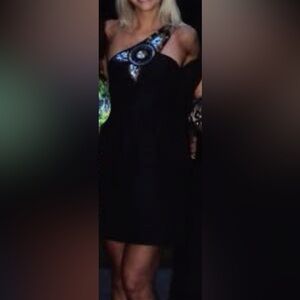 Tibi One-Shoulder Black Dress with Sequin Detail